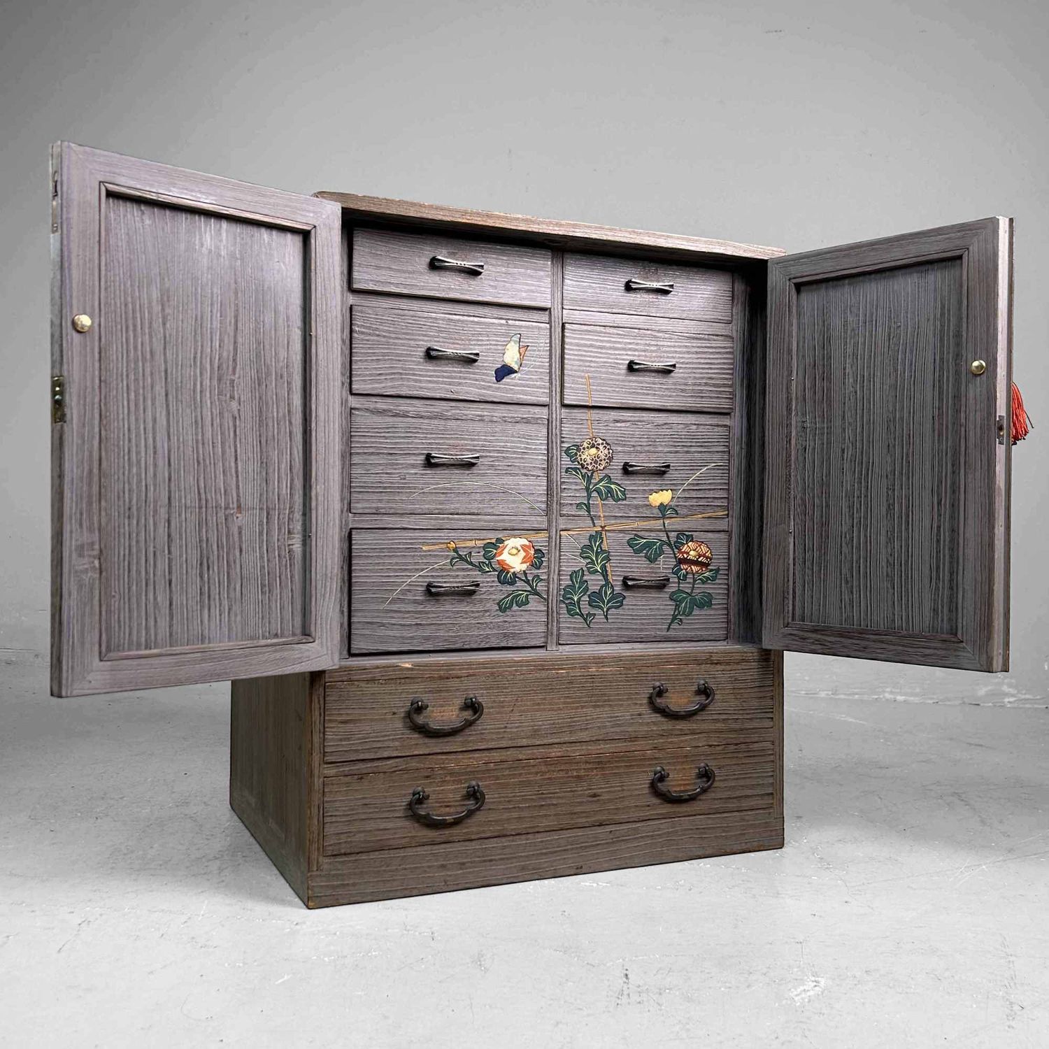 Vintage Tansu Opbergmeubel met Bloemendecor, Japan.