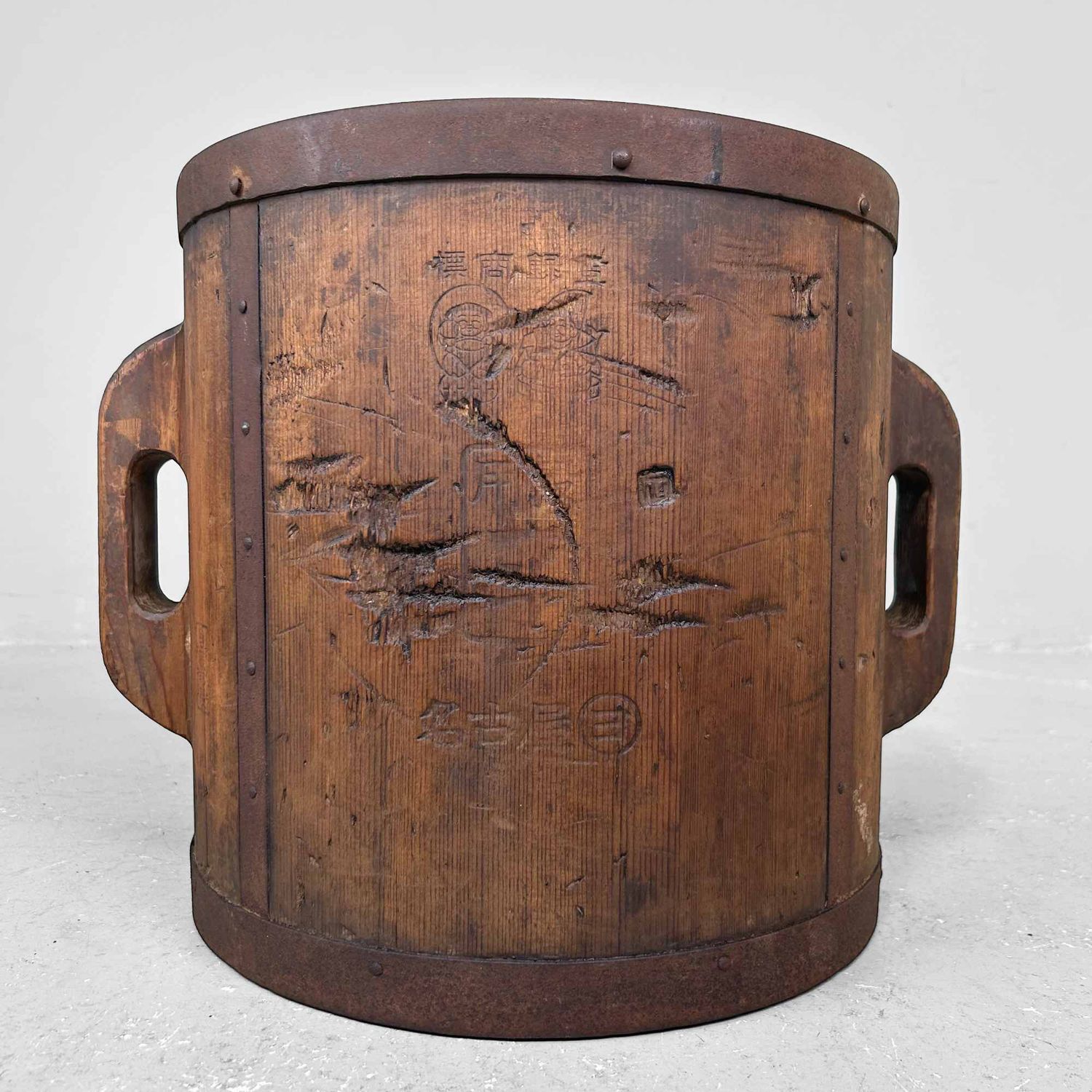 Antique Wooden Rice Measure Bucket - Itomasu, Meiji Period, Japan.