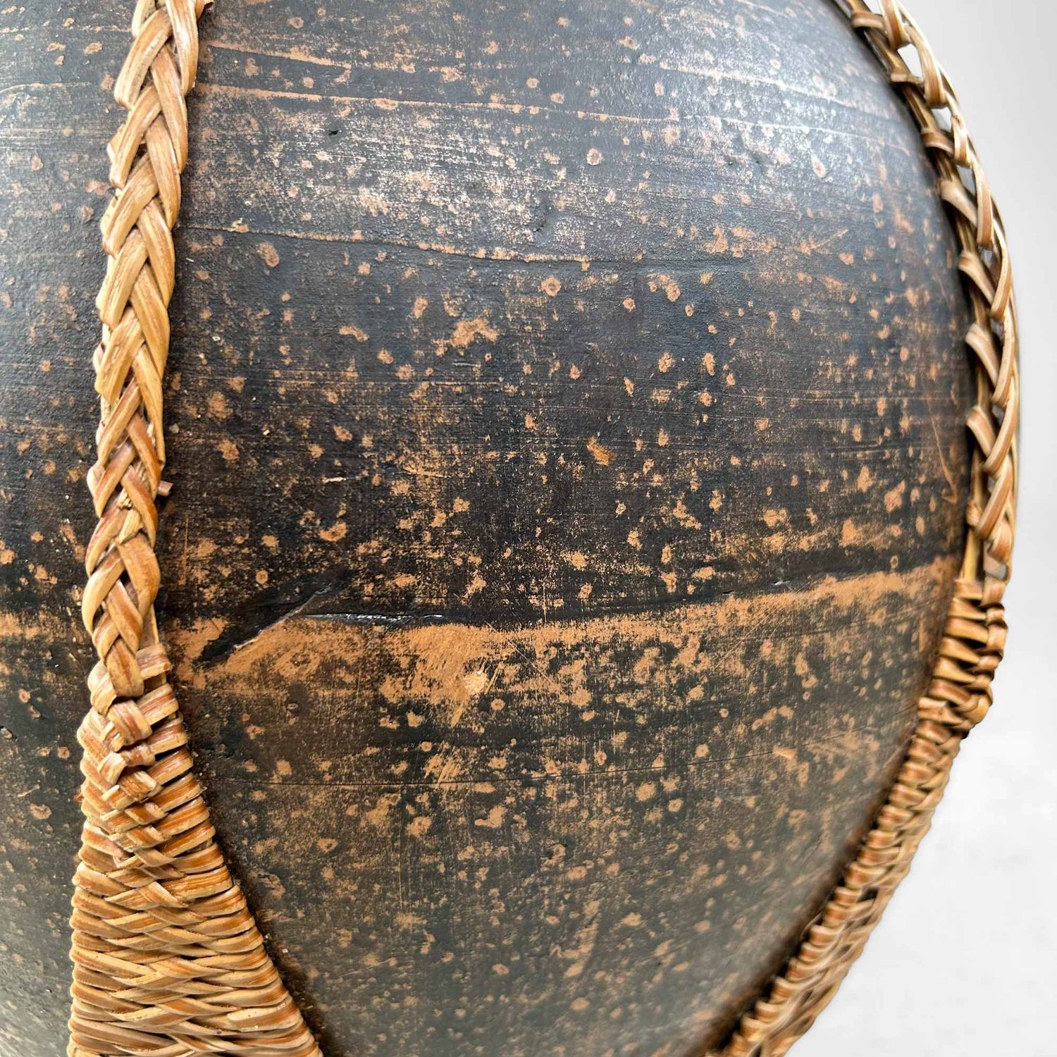 Earthenware Jar Vase with Bamboo Wickerwork, Takago (竹籠), Taishō, Japan. Earthenware Jar Vase with Bamboo Wickerwork, Takago (竹籠), Taishō, Japan.