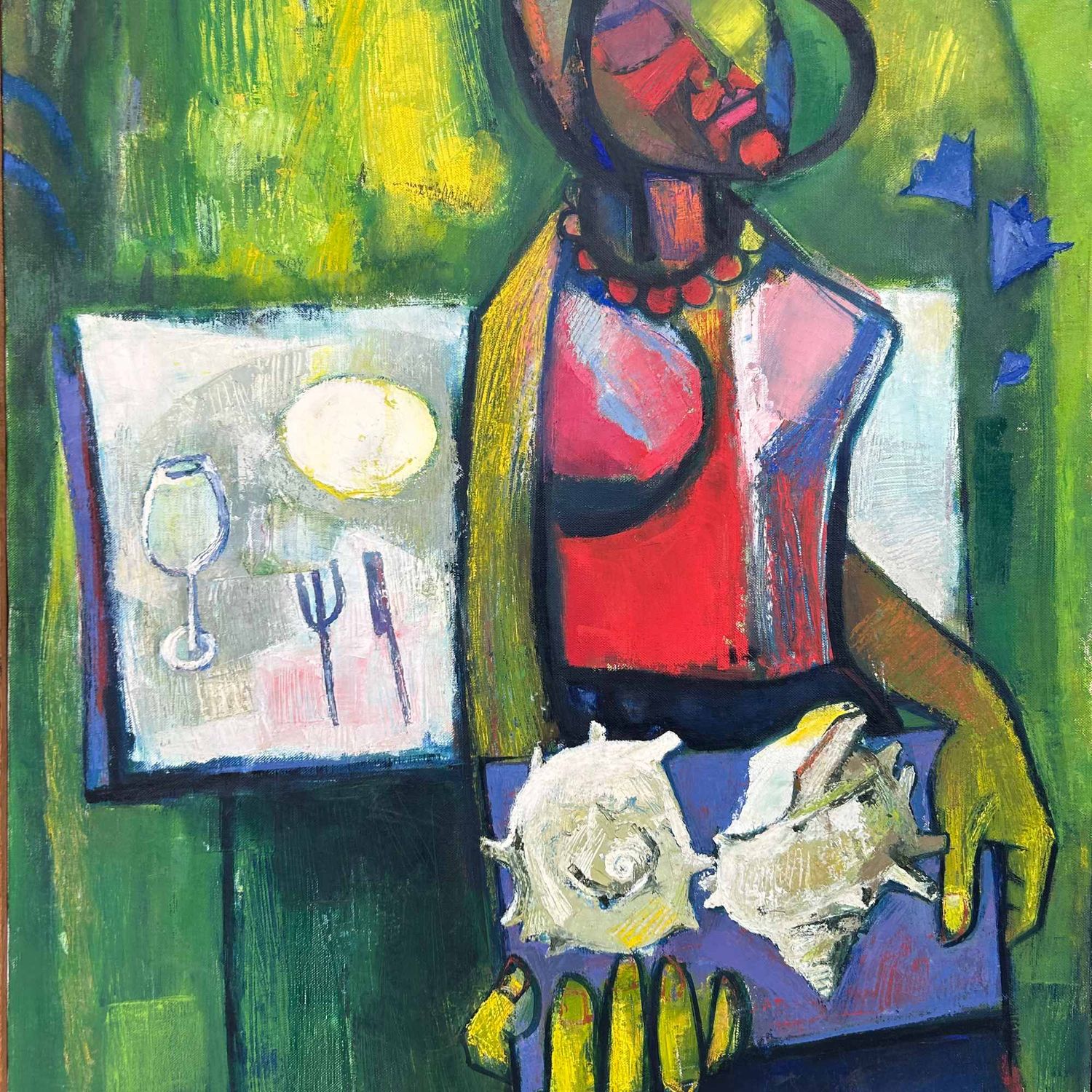 Japans Schilderij, 'Sazae after Dinner' door Seno Sakae, Shōwa-periode.