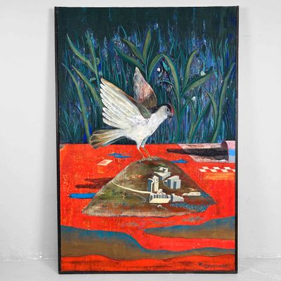 Unique Japanese Mid Century Painting by Yuiji Umetsu 梅津, 1989.