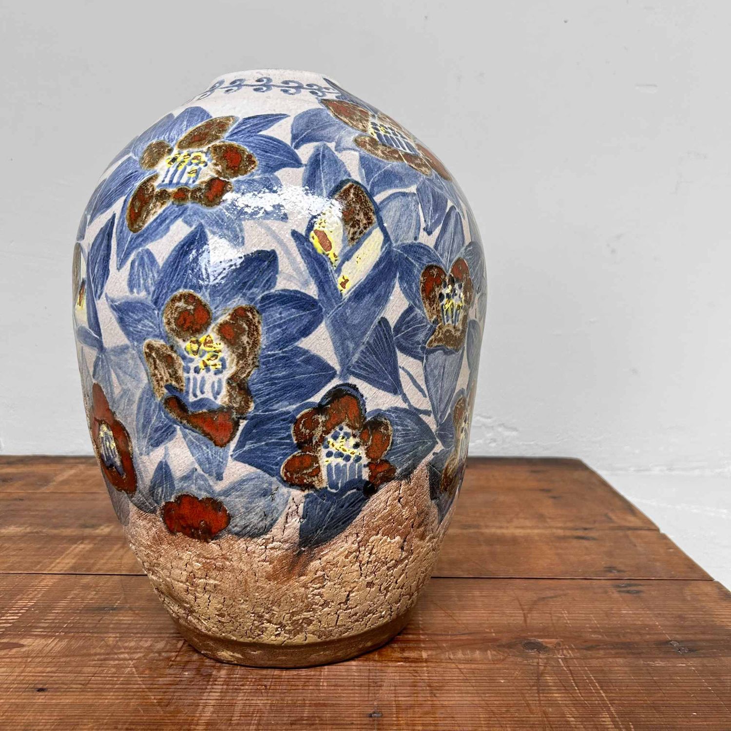 ​Unique Japanese Earthenware Ikebana Flower Vase, Taishō Period.