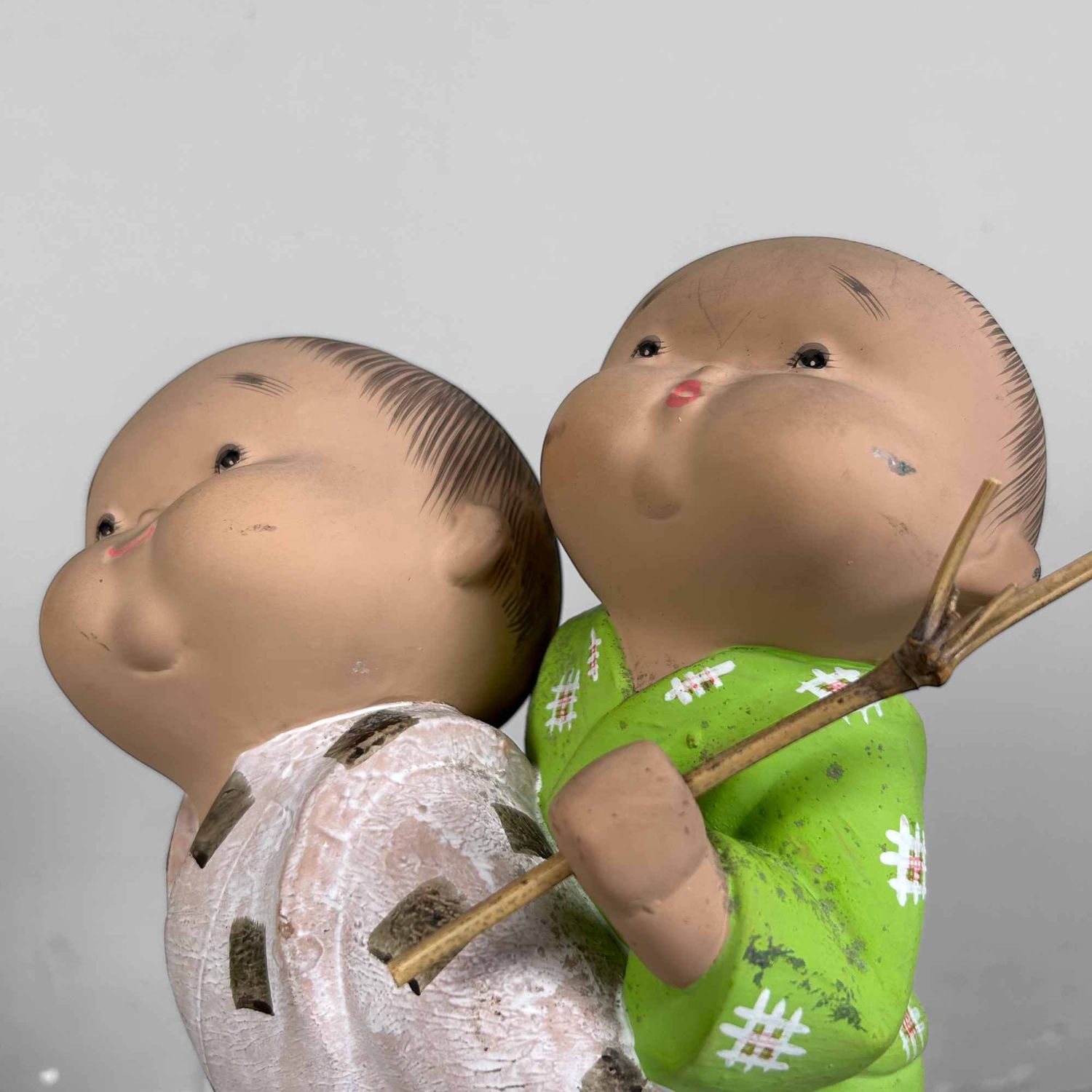 Cute Vintage Hakata Figurine 'Playing Children', Japan.