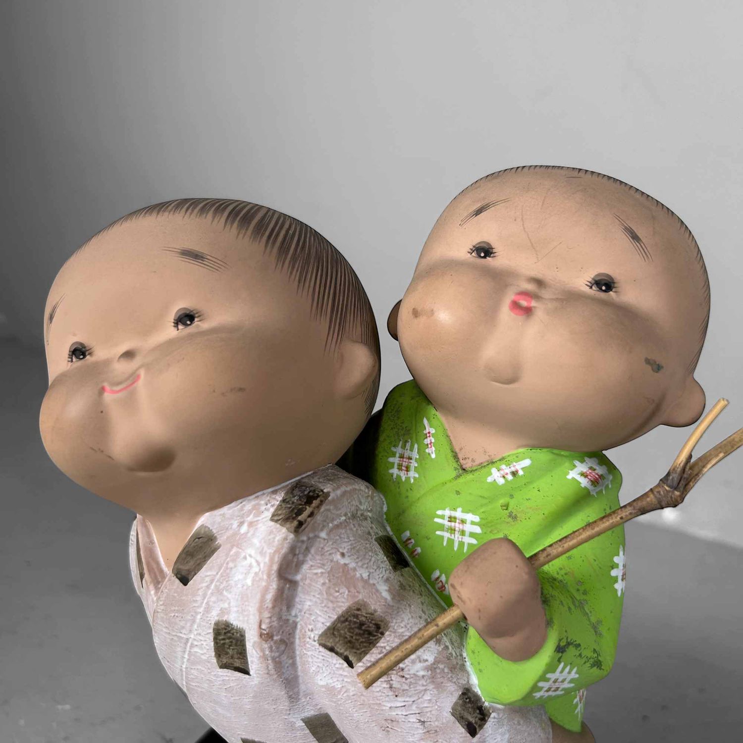 Cute Vintage Hakata Figurine 'Playing Children', Japan.