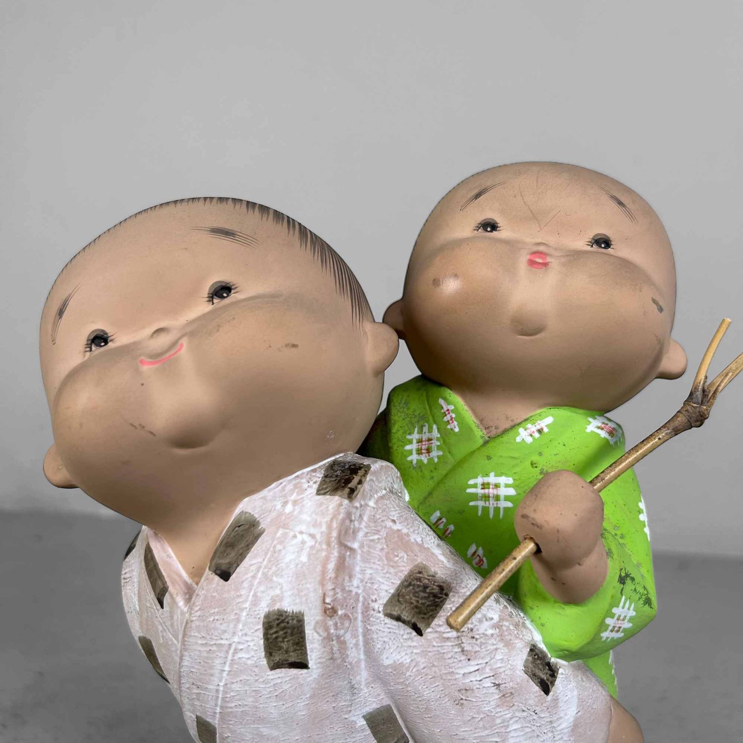 Cute Vintage Hakata Figurine 'Playing Children', Japan.