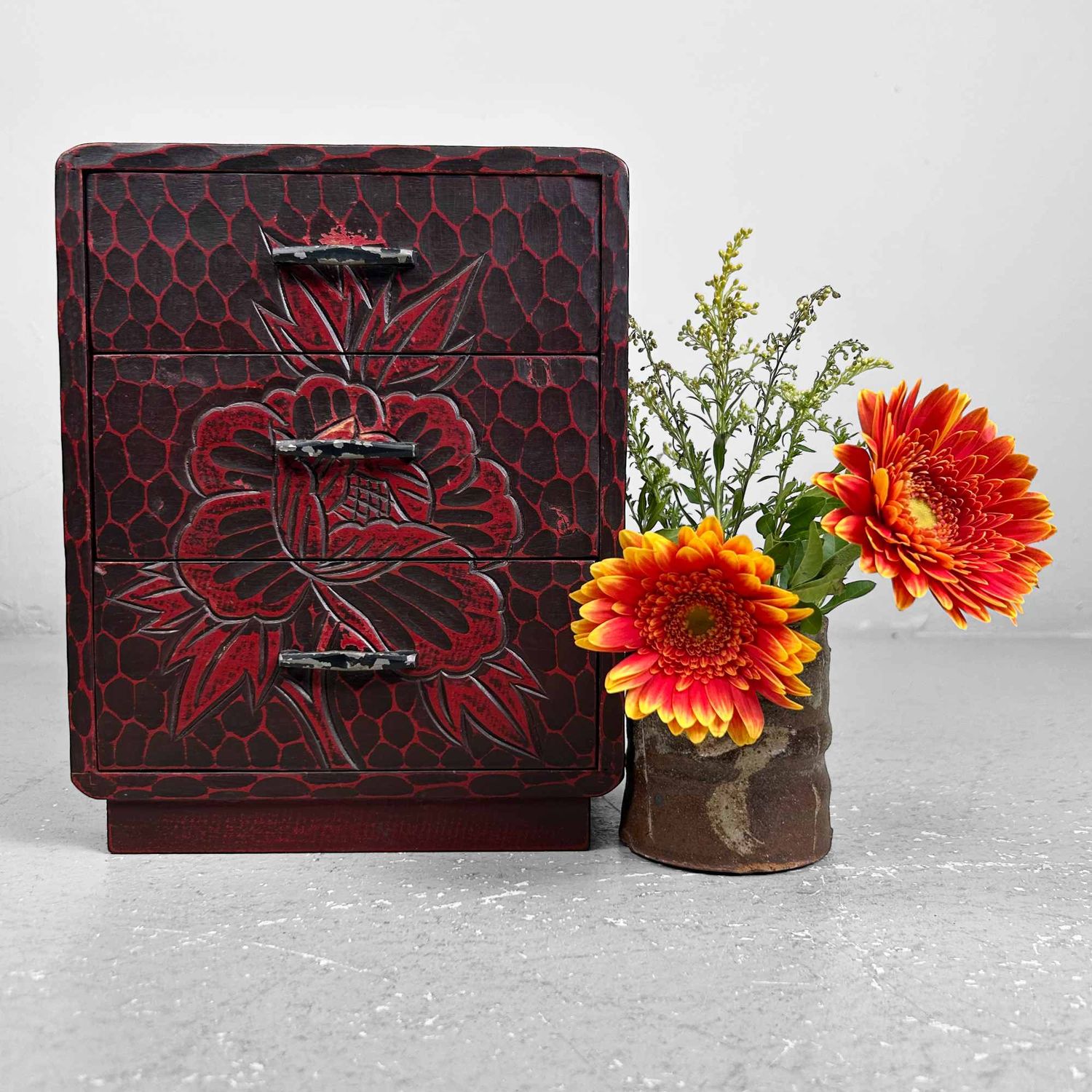 Vintage Kamakura Bori Haribako, Japans Naaikastje, Shōwa, Japan.