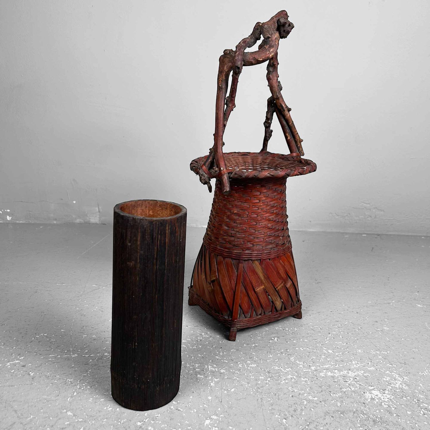 Handgevlochten Ikebana 生け花 Bamboe Bloemenmand, jaren '50.