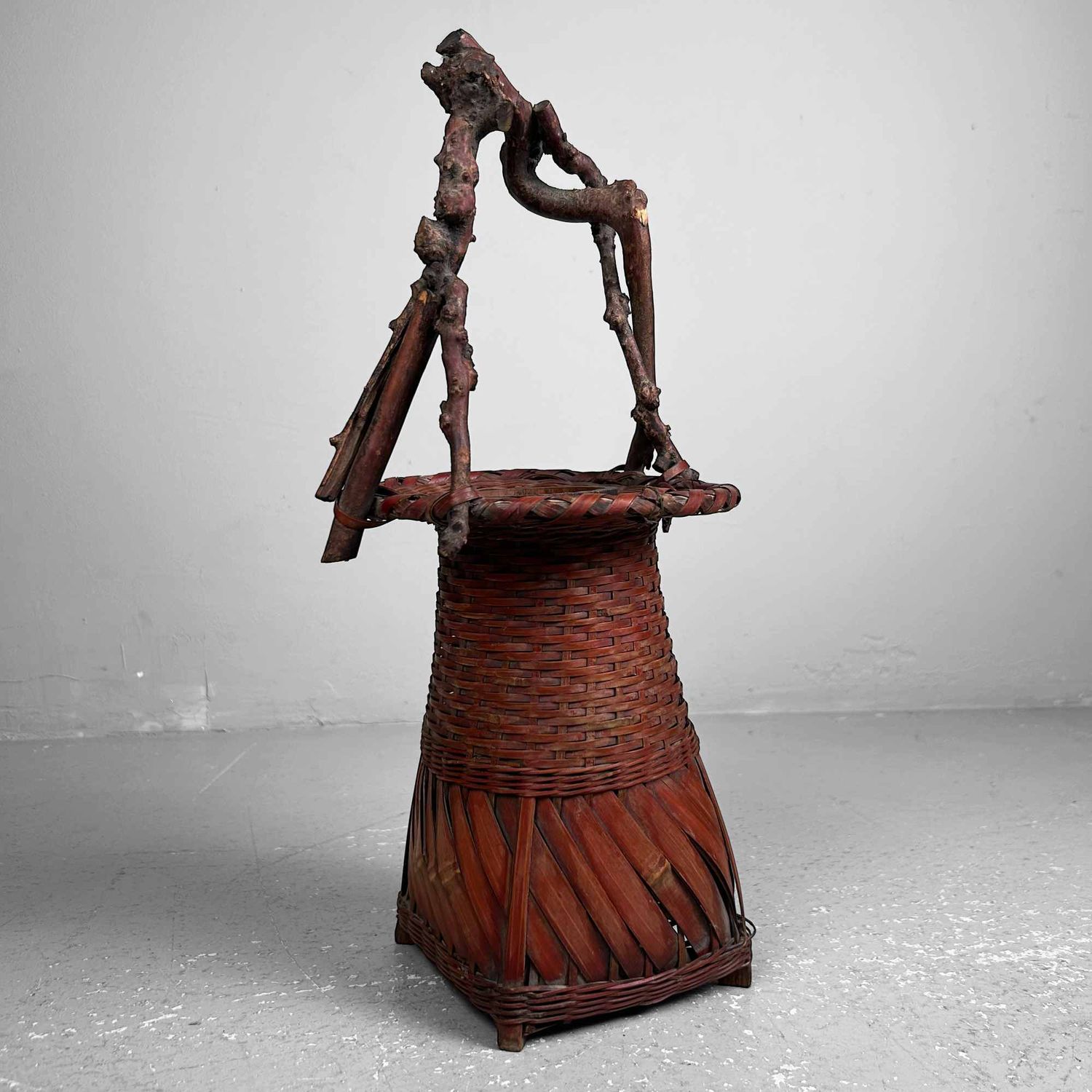 Handgevlochten Ikebana 生け花 Bamboe Bloemenmand, jaren '50.