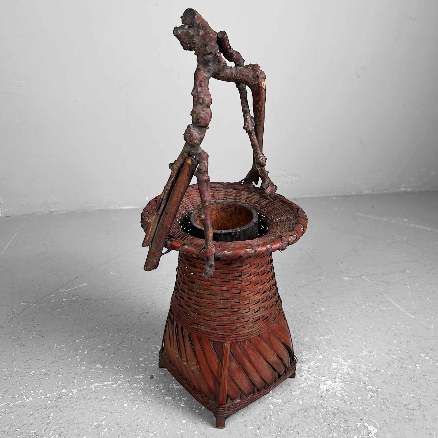 Handgevlochten Ikebana 生け花 Bamboe Bloemenmand, jaren '50.