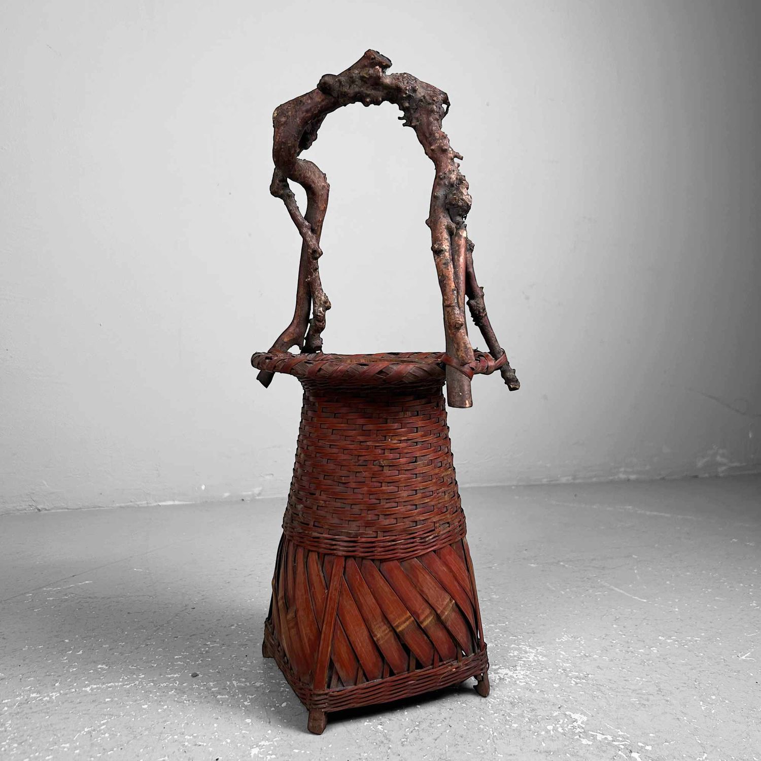 Handgevlochten Ikebana 生け花 Bamboe Bloemenmand, jaren '50.