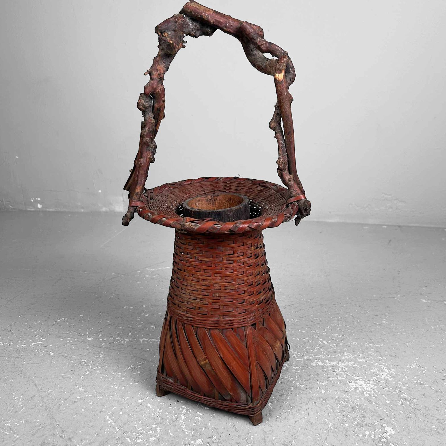 Handgevlochten Ikebana 生け花 Bamboe Bloemenmand, jaren '50.