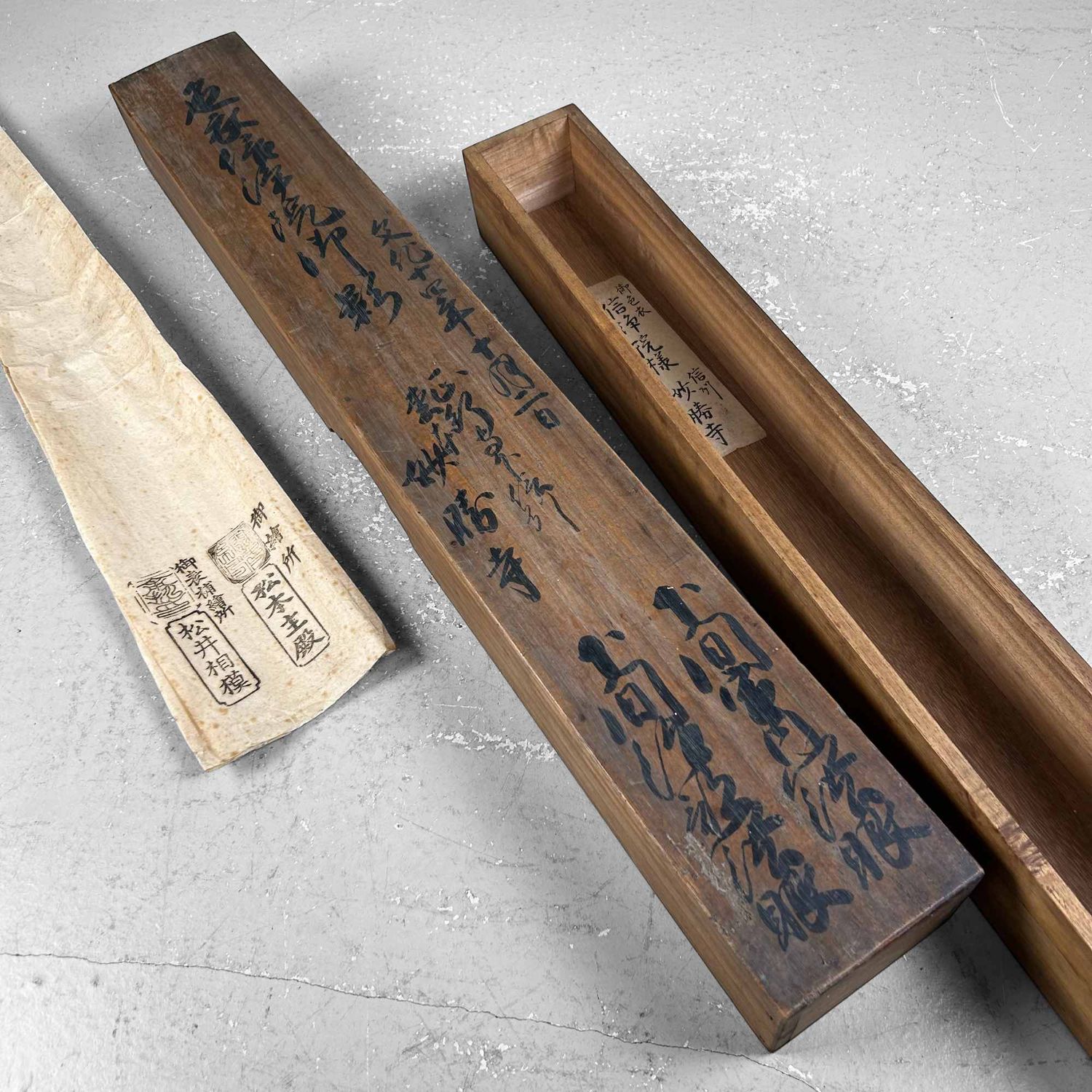 Antieke Houten Kalligrafie Opbergdoos, Kakejiku-Bako, Bunsei Periode.