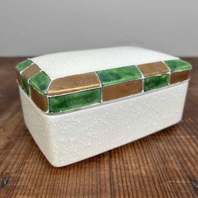 Mid Century Porcelain Tea Box with Lid, Arita Yaki, Japan.