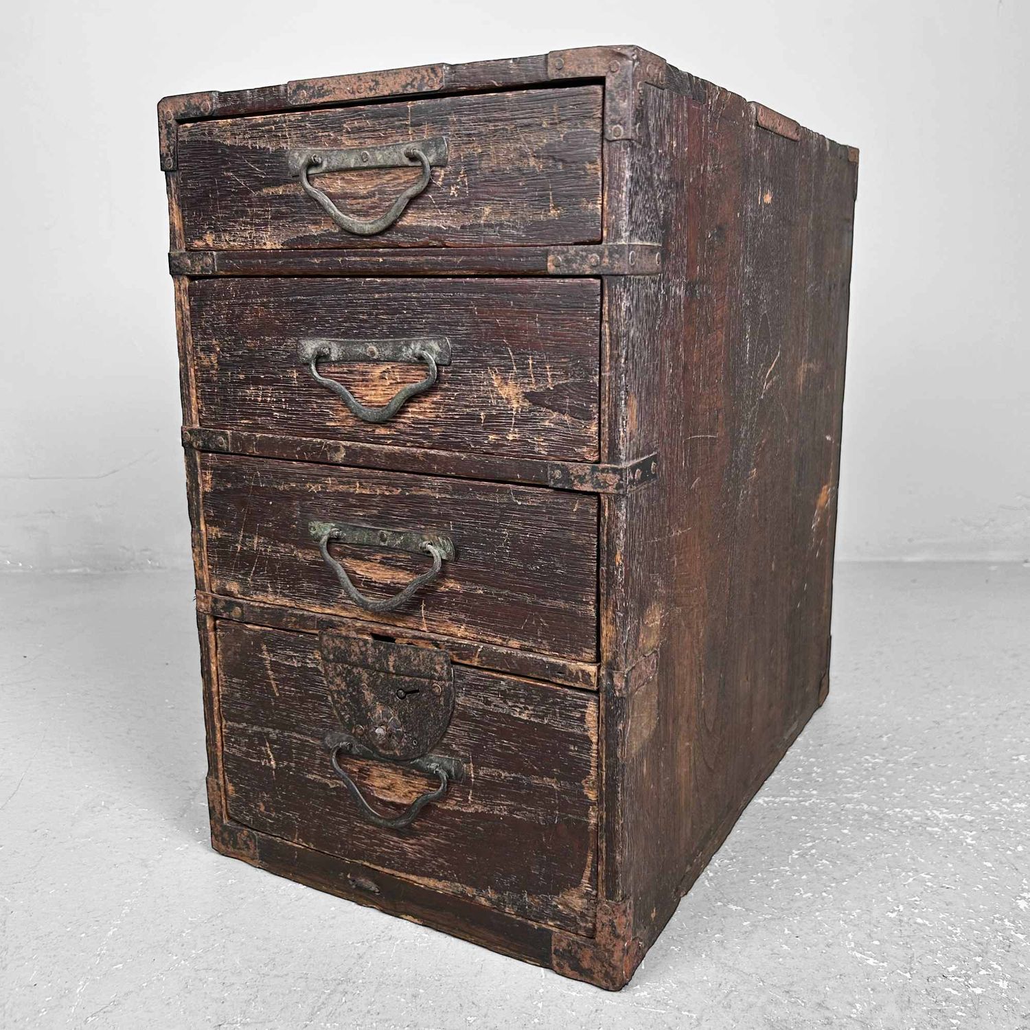 Antique Wooden Archival Chest of Drawers, Meiji Period, Japan.