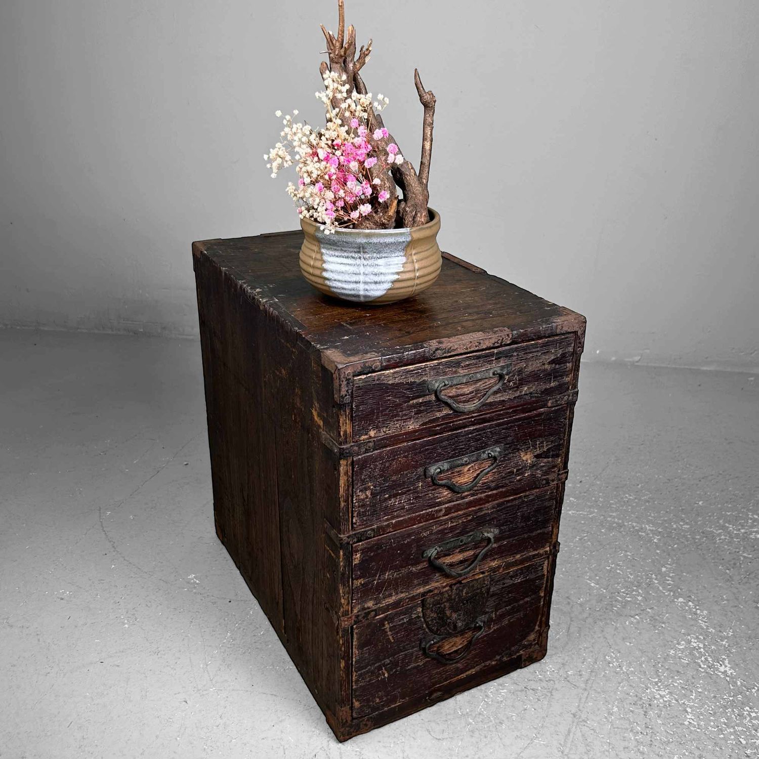 Antique Wooden Archival Chest of Drawers, Meiji Period, Japan.