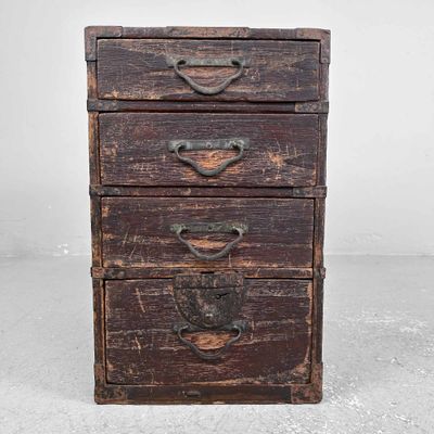 Antique Wooden Archival Chest of Drawers, Meiji Period, Japan.
