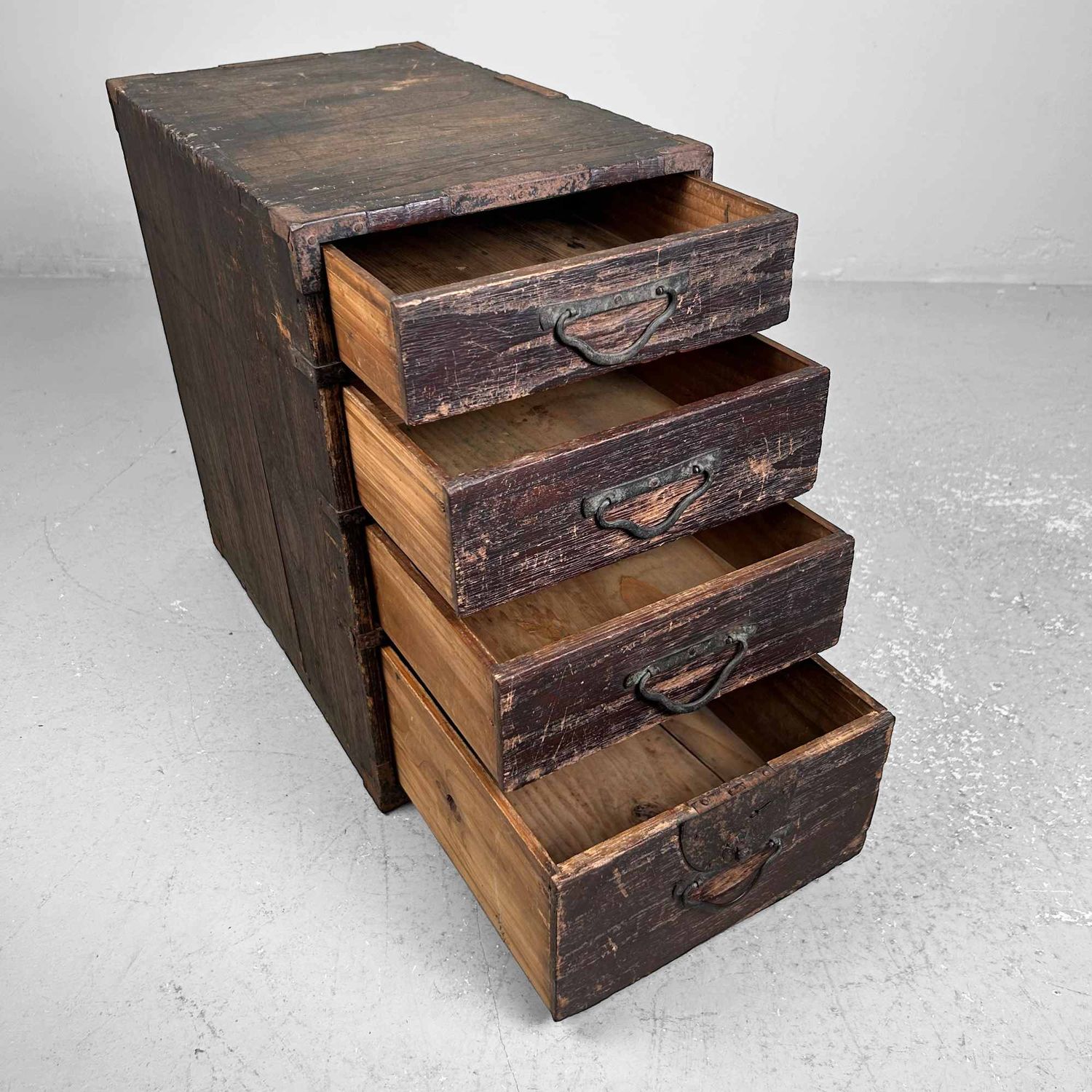 Antique Wooden Archival Chest of Drawers, Meiji Period, Japan.
