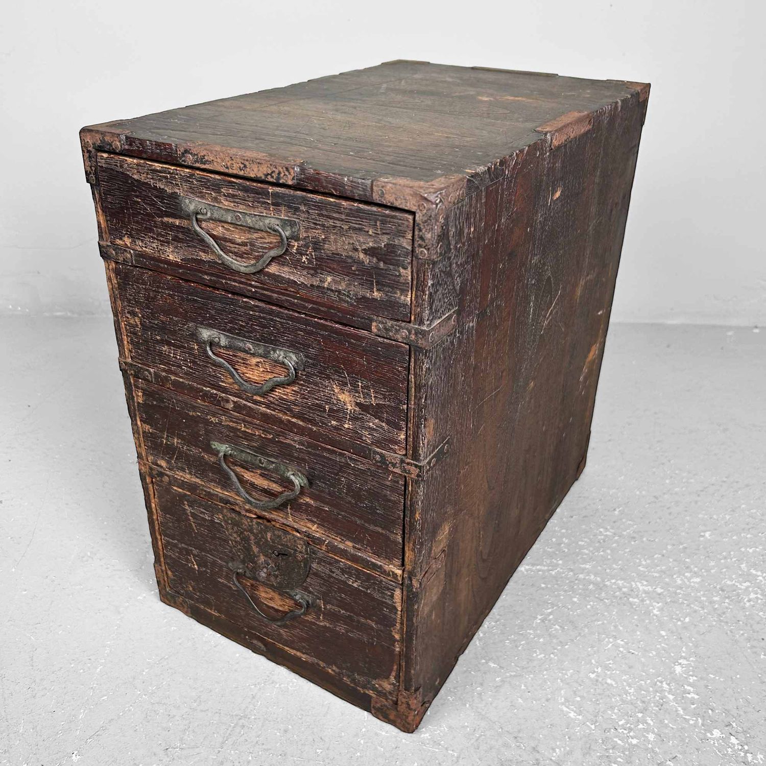 Antique Wooden Archival Chest of Drawers, Meiji Period, Japan.