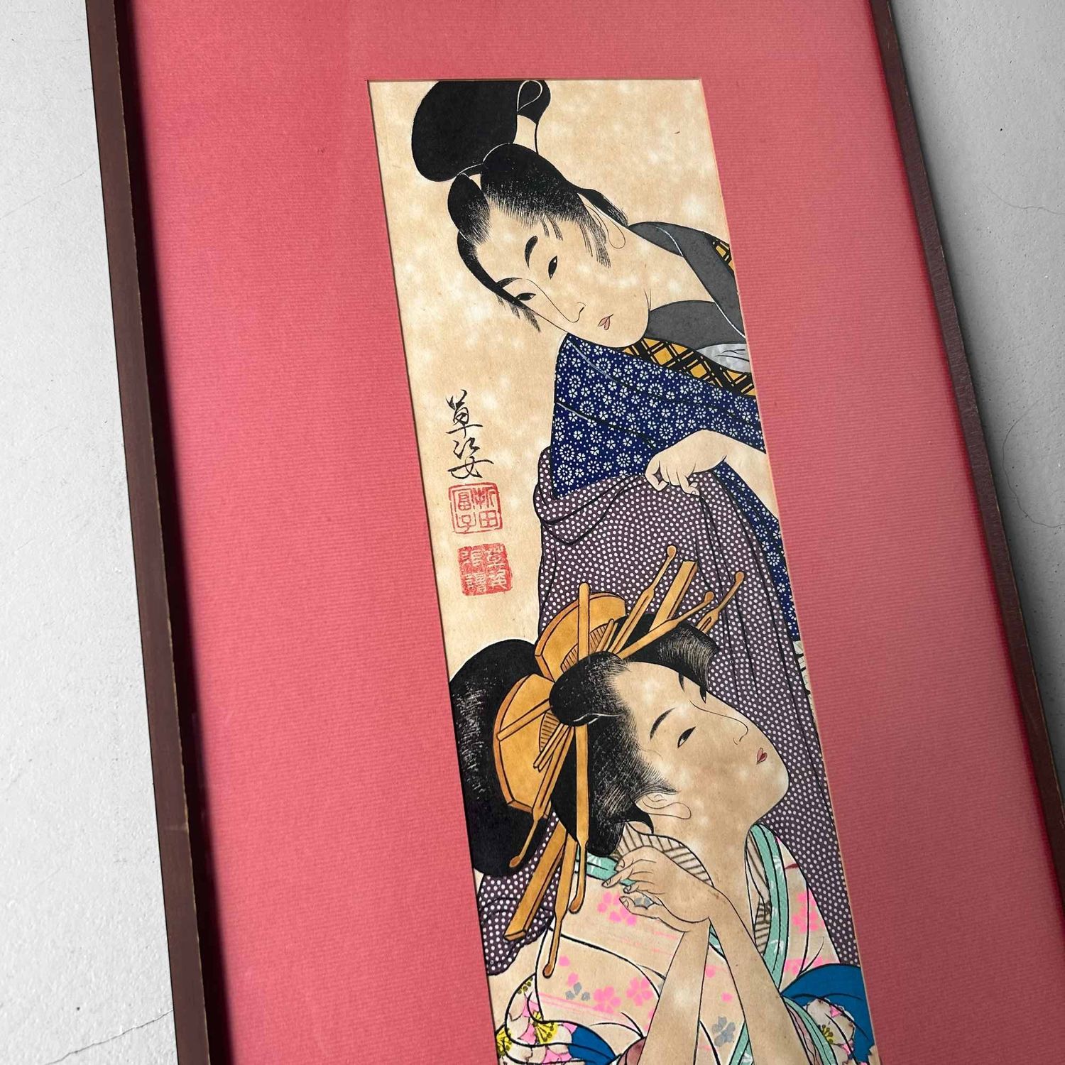 Unique Japanese Drawing, Man with Geisha, Katsushika Orita, 1940s.