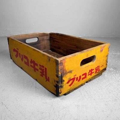 Vintage Houten Krat, 'Glico Melk', Japan, jaren '60.