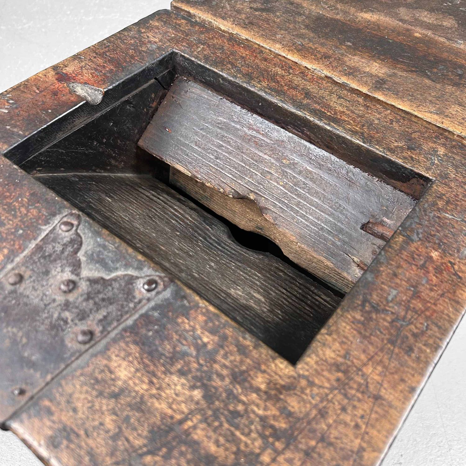Antique Wooden Zenibako Temple Offering Box, Meiji Period, Japan.