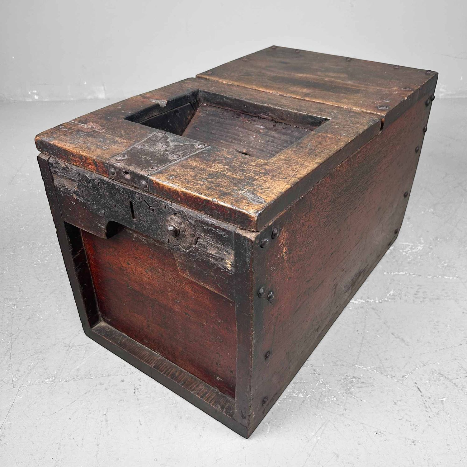 Antique Wooden Zenibako Temple Offering Box, Meiji Period, Japan.