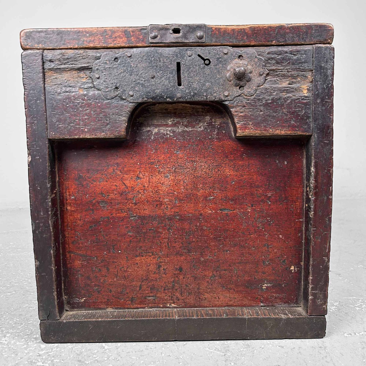 Antique Wooden Zenibako Temple Offering Box, Meiji Period, Japan.