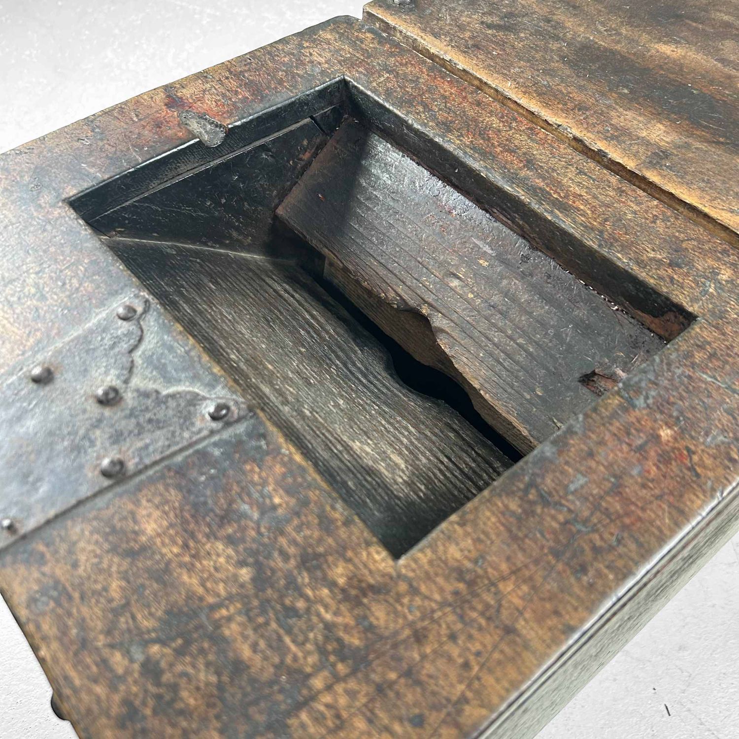 Antique Wooden Zenibako Temple Offering Box, Meiji Period, Japan.