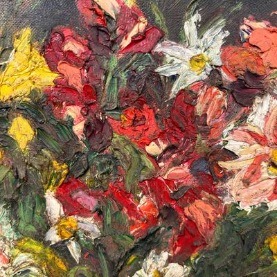 Schilderij, Olie op Doek, Bloemen 花 Ikebana door Y. Fujita, 1966.