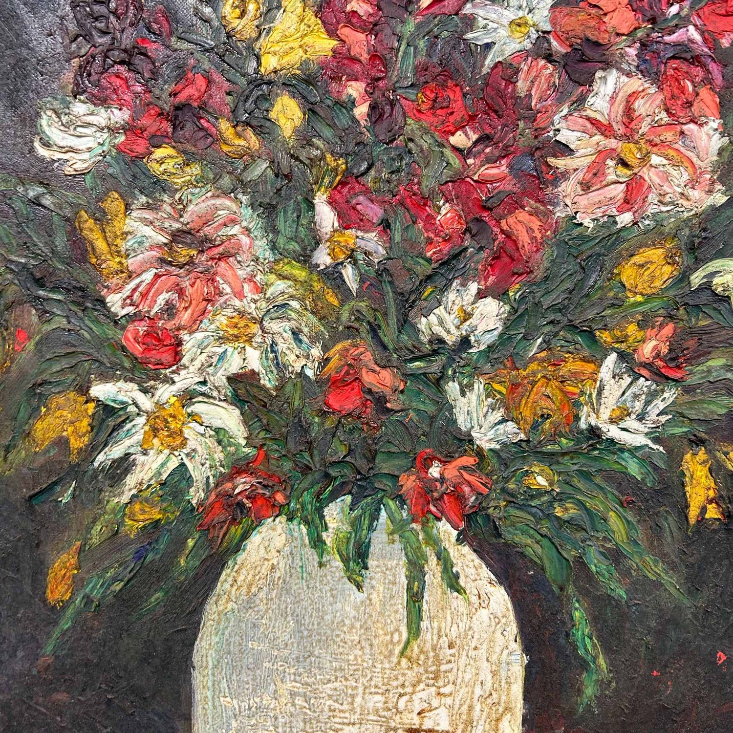 Schilderij, Olie op Doek, Bloemen 花 Ikebana door Y. Fujita, 1966.