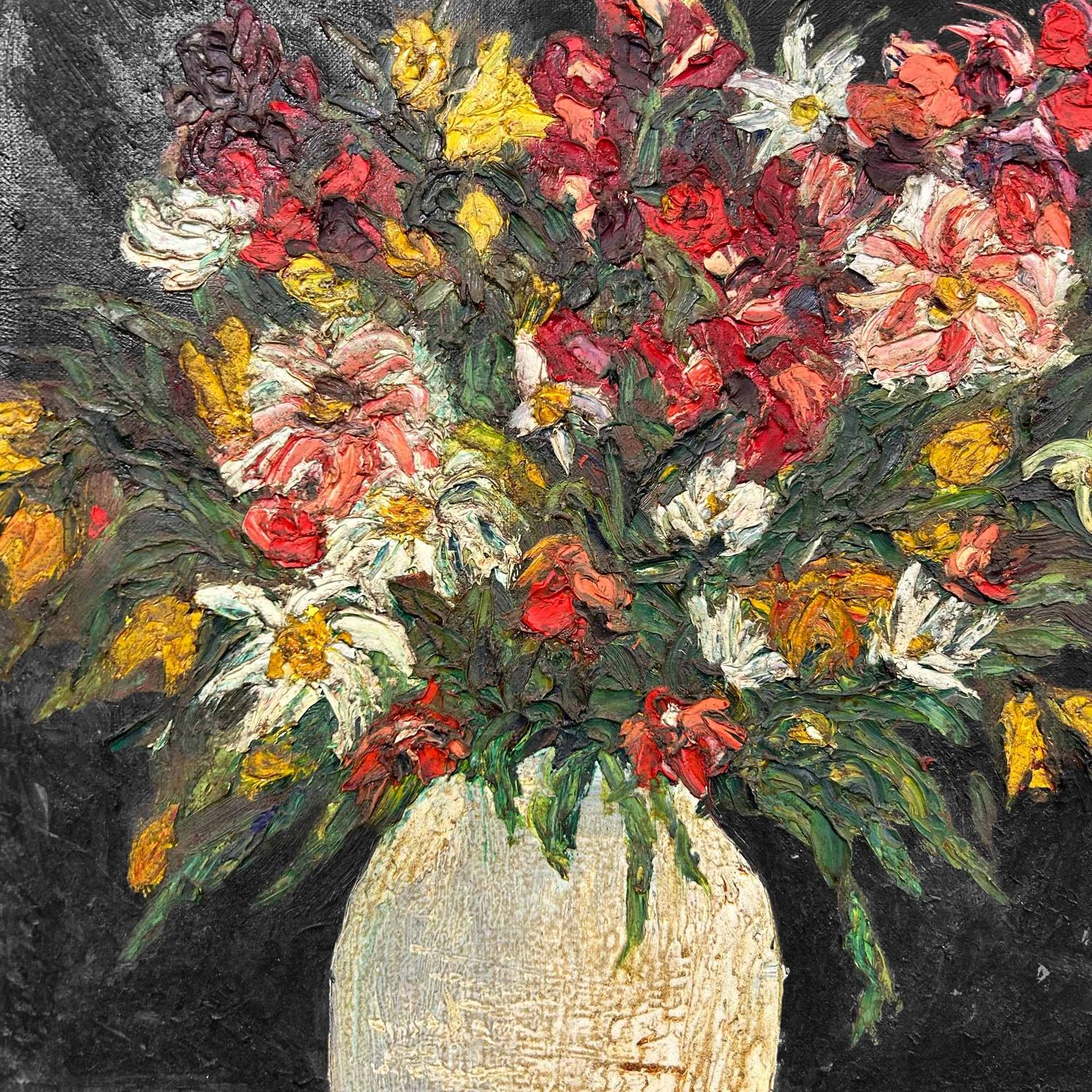 Schilderij, Olie op Doek, Bloemen 花 Ikebana door Y. Fujita, 1966.