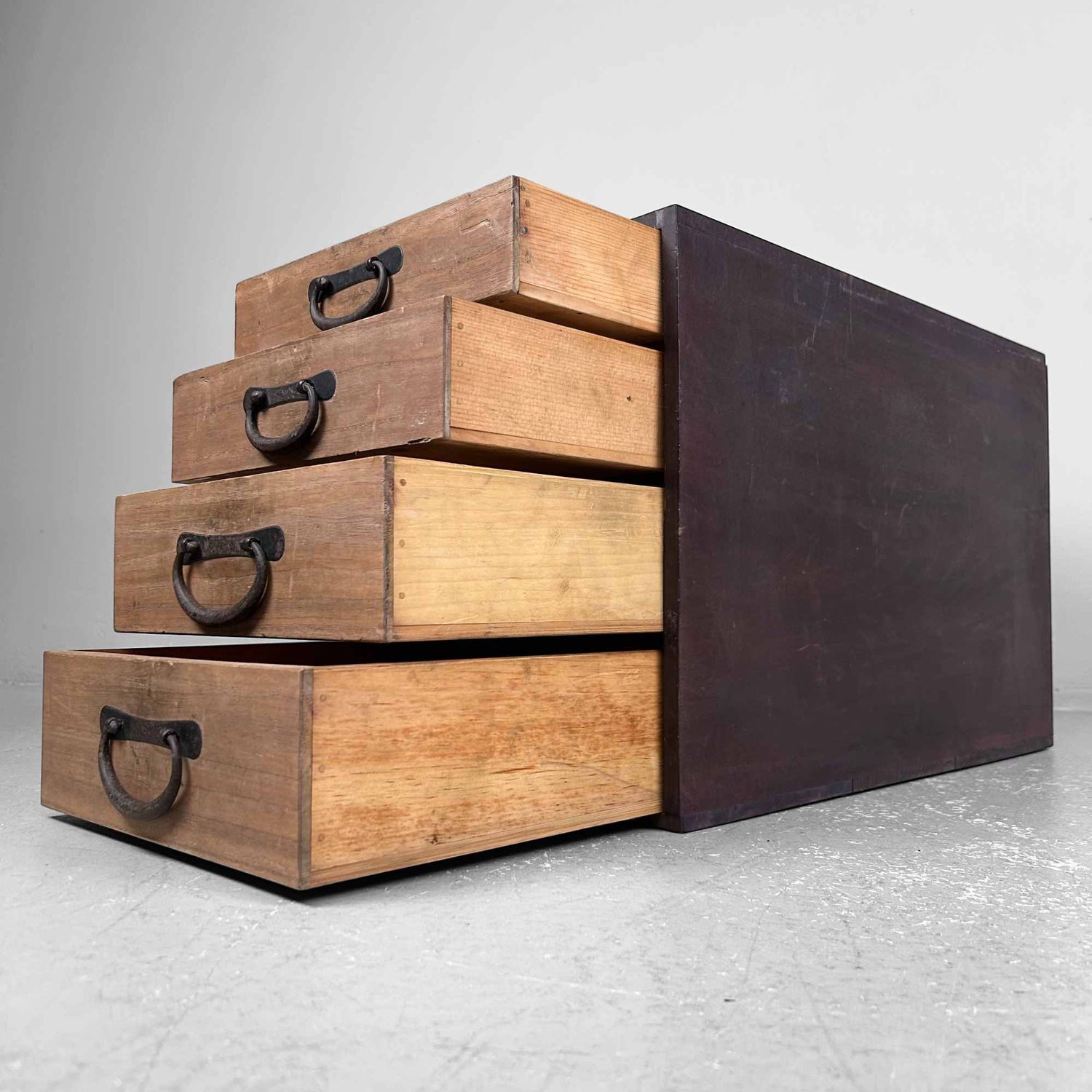Antique Wooden Archive Drawer Cabinet, Meiji Period, Japan.