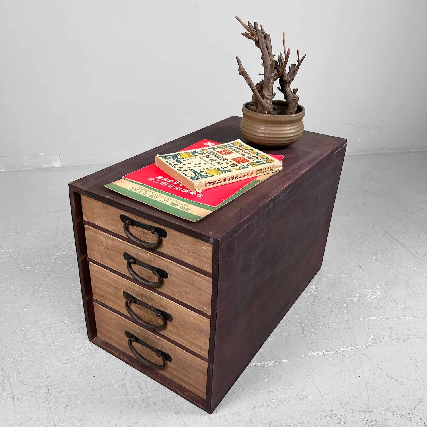 Antique Wooden Archive Drawer Cabinet, Meiji Period, Japan.
