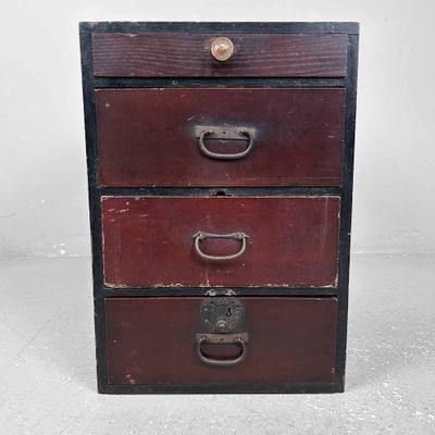 Antique Wooden Archive Drawer Cabinet, Taishō Period, Japan