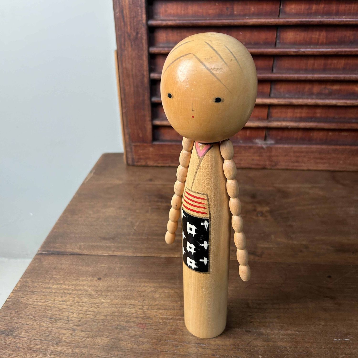 Graceful Vintage Sosaku Kokeshi with Braids, Japan.