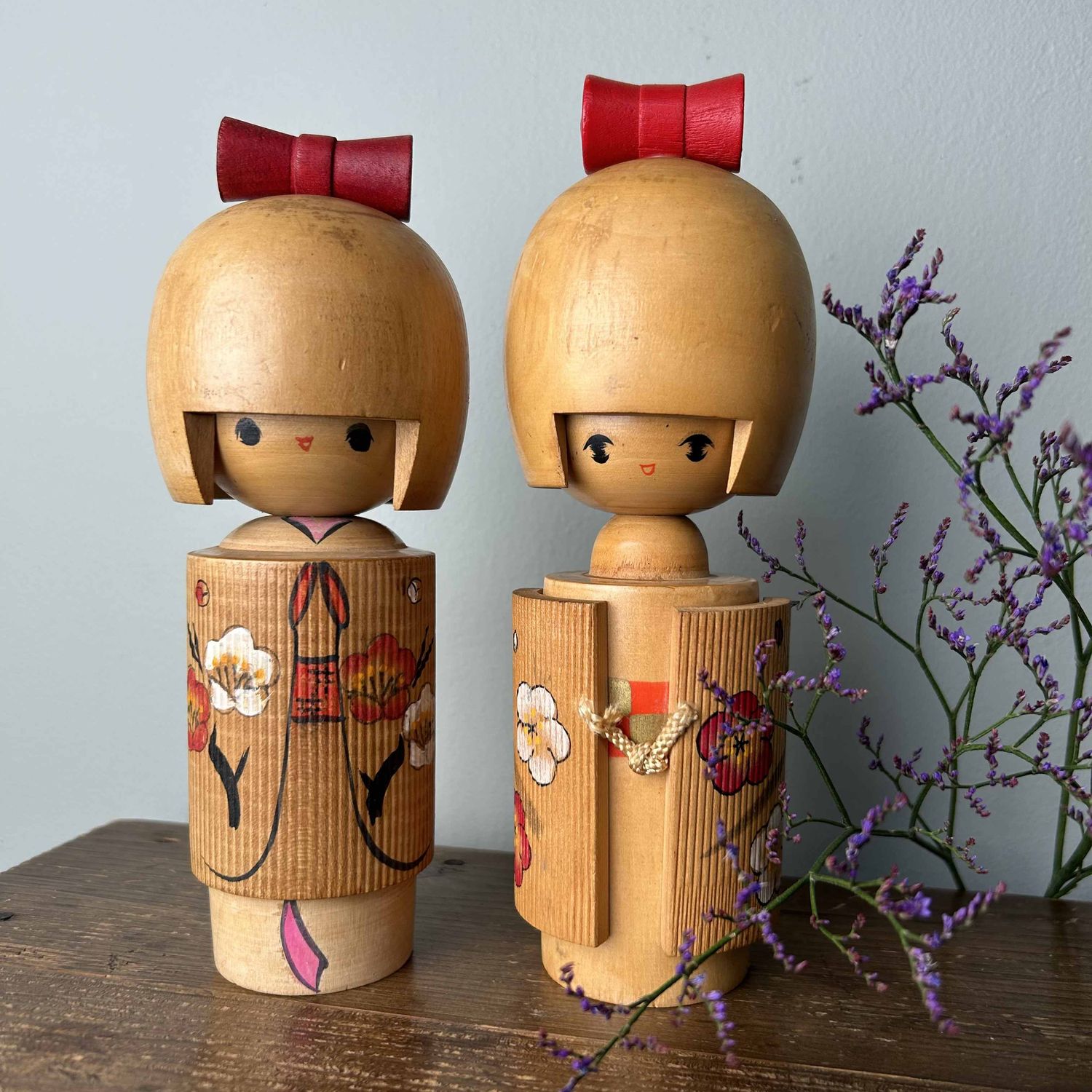 Set of Two Kawaii Vintage Kokeshi, by Tomio Ishida, Japan.