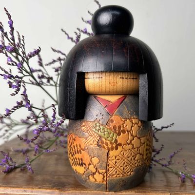 Wooden Vintage Kokeshi Doll by Kazuo Takamizawa, Japan.