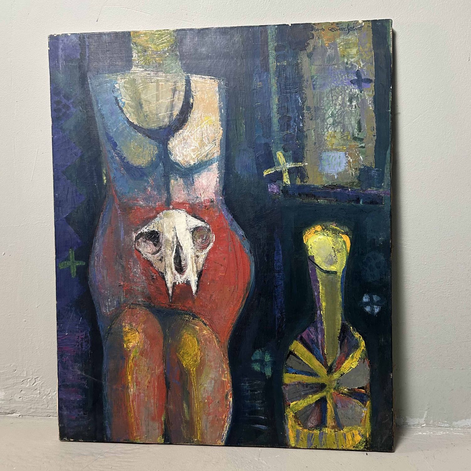 Olieverfschilderij, 'Mysterieuze Elegantie' door Senō, 1964, Chiba, Japan.