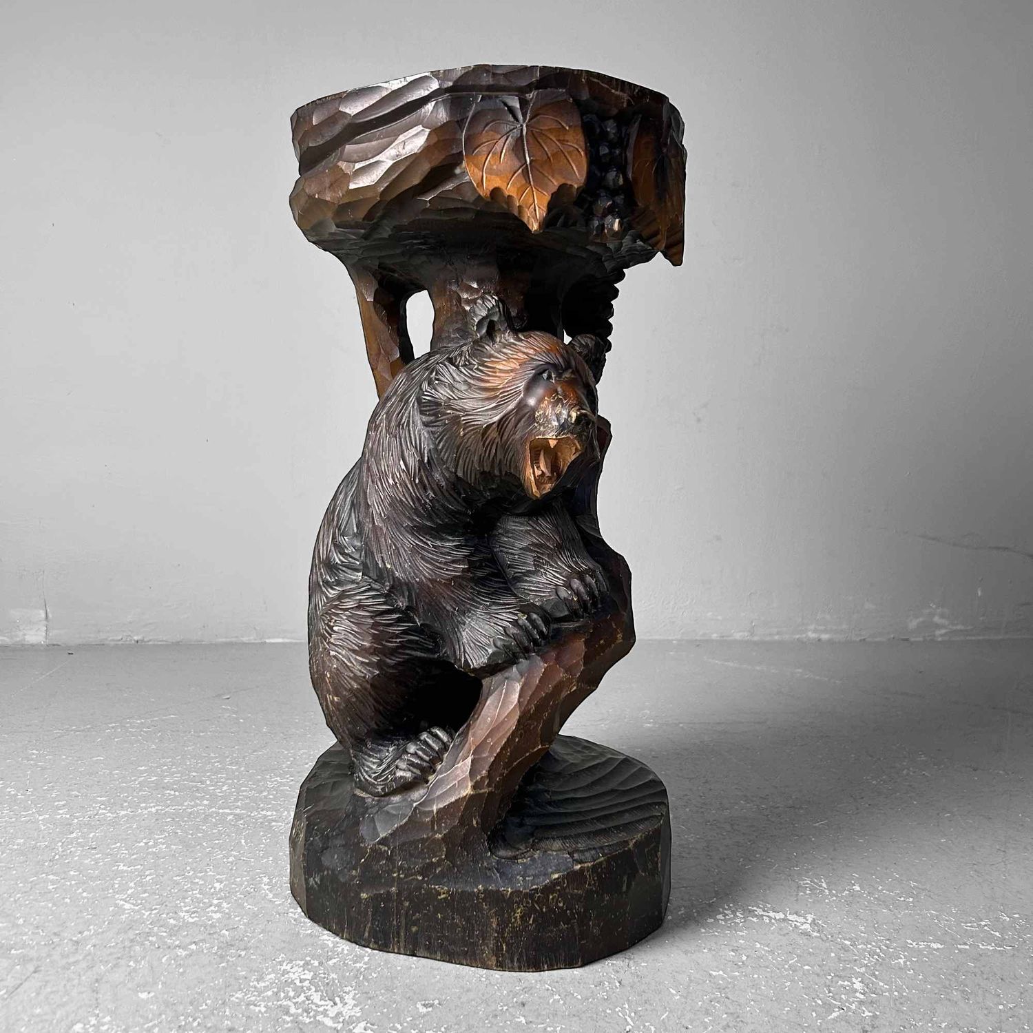 Wood Carved Bear Stand, Ainu Art, Hokkaido, Japan.