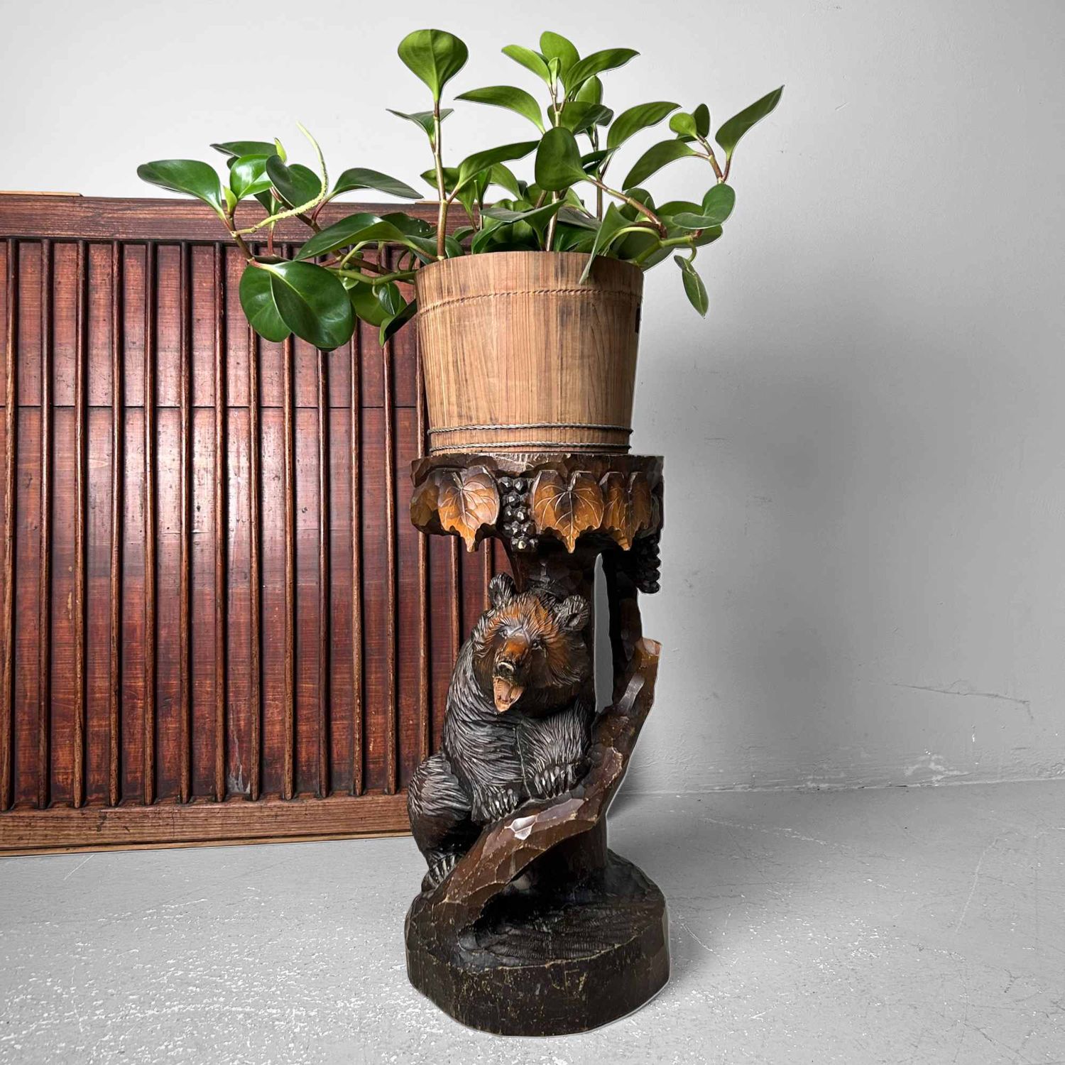 Wood Carved Bear Stand, Ainu Art, Hokkaido, Japan.