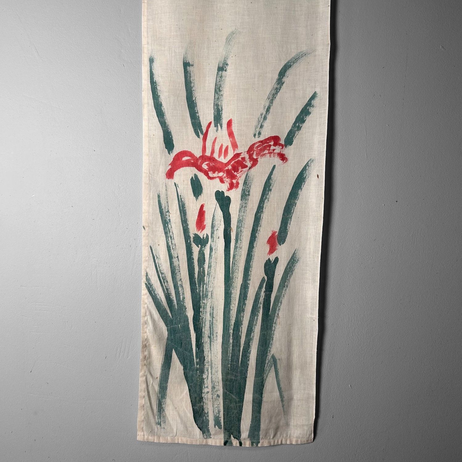 Handgeschilderde Japanse Muurdecoratie 'Iris', Shōwa Periode.