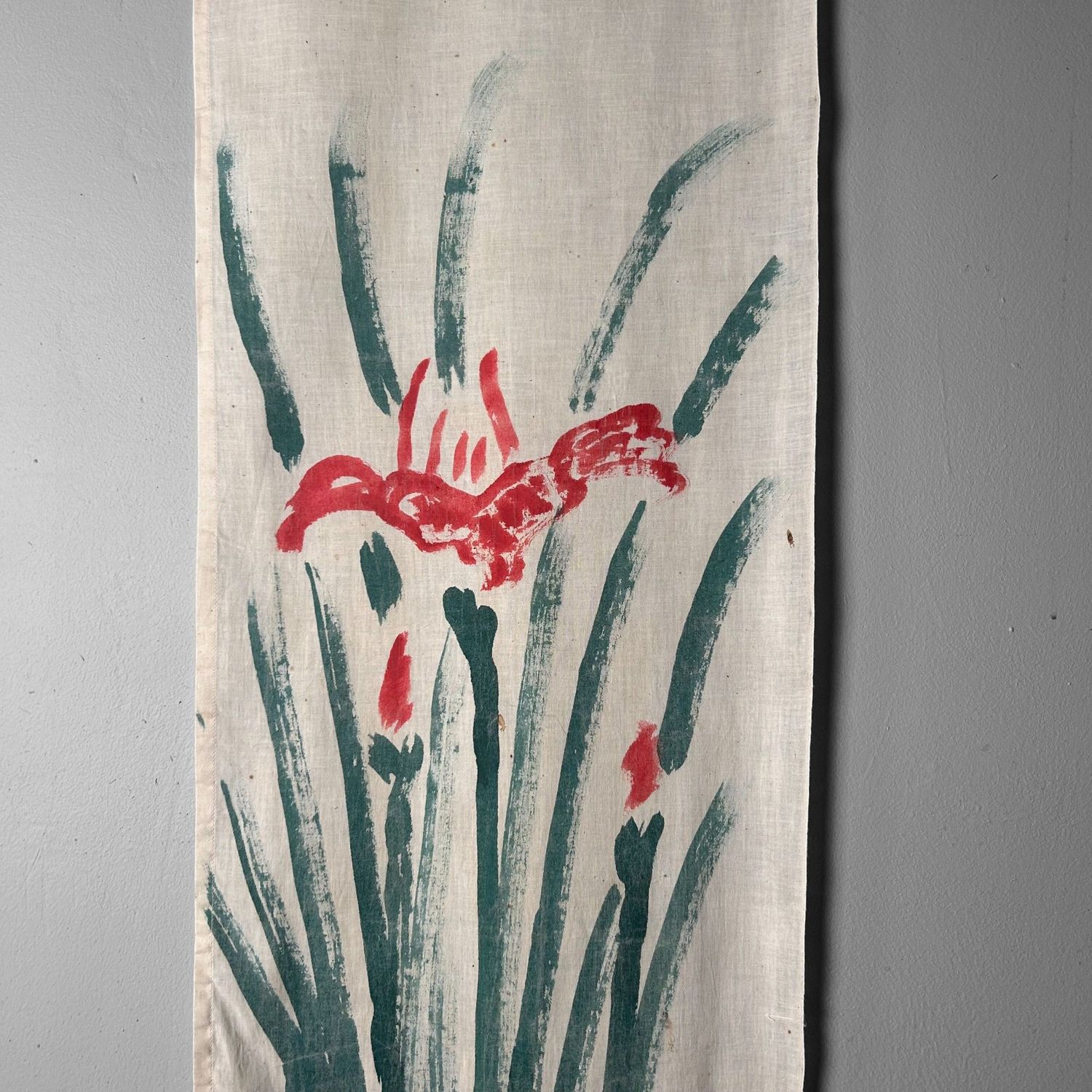 Handgeschilderde Japanse Muurdecoratie 'Iris', Shōwa Periode.