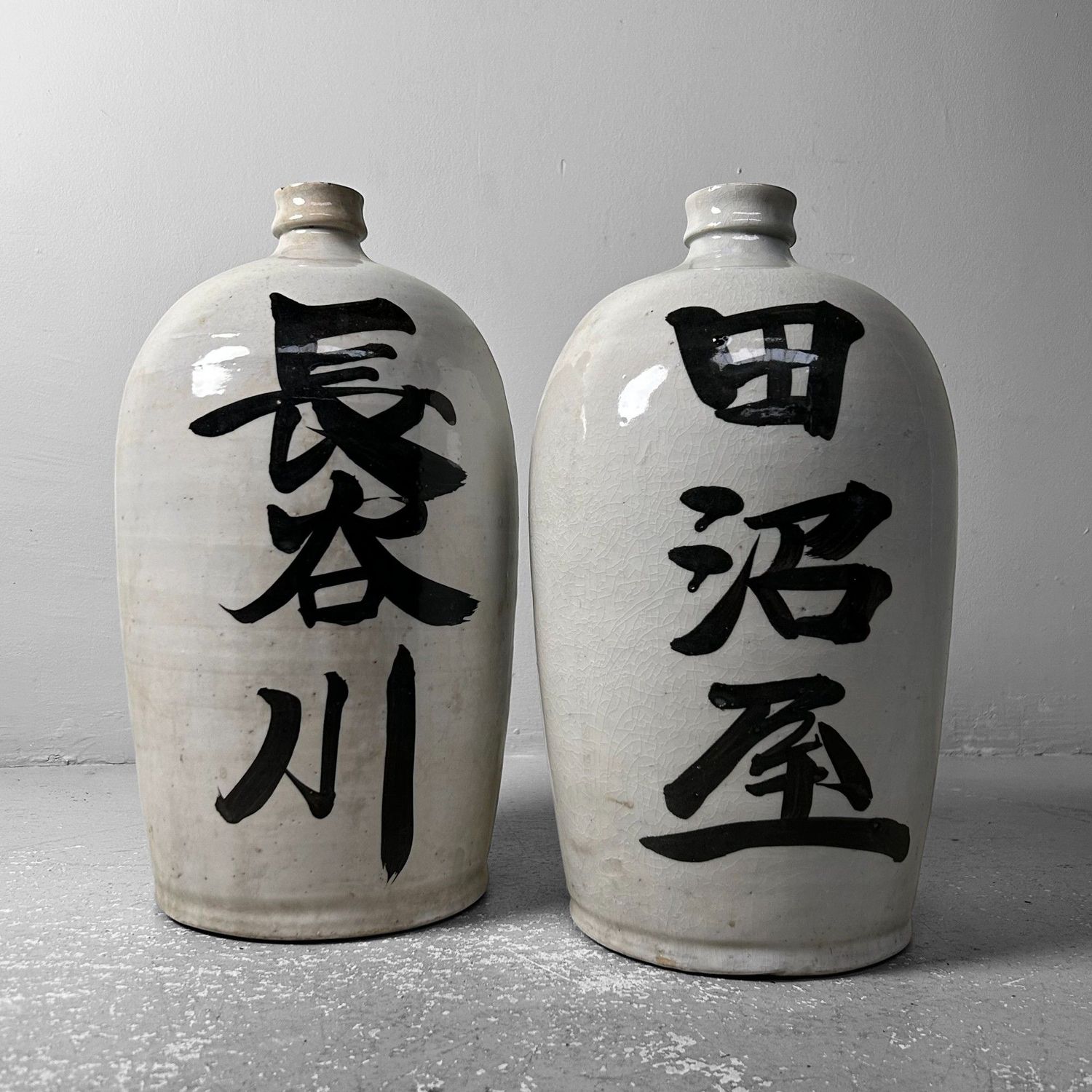 Set of Japanese Large Sake Jars, Tokkuri, Taishō Period.