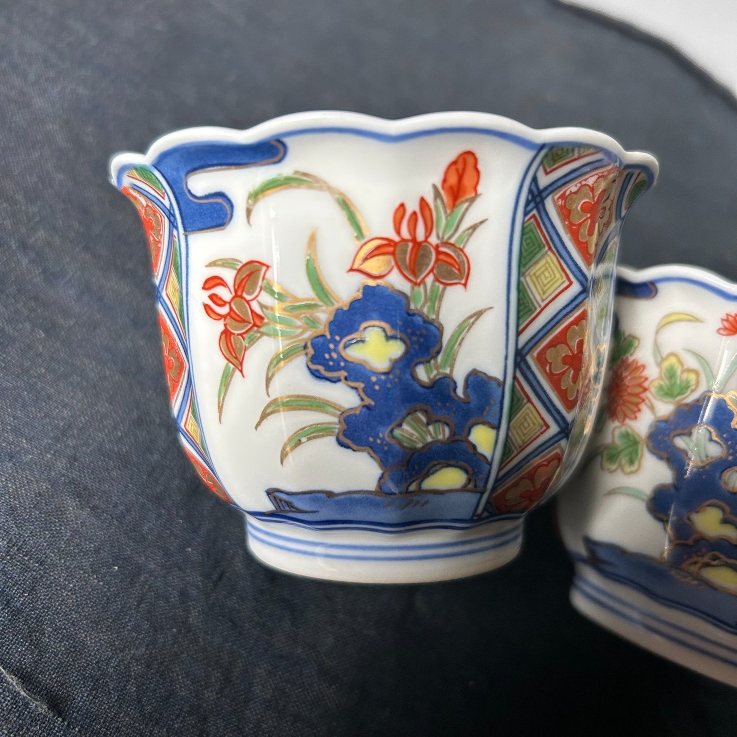 Set of Japanese Yunomi Kisen-gama Porcelain Teacups, Shōwa Period.