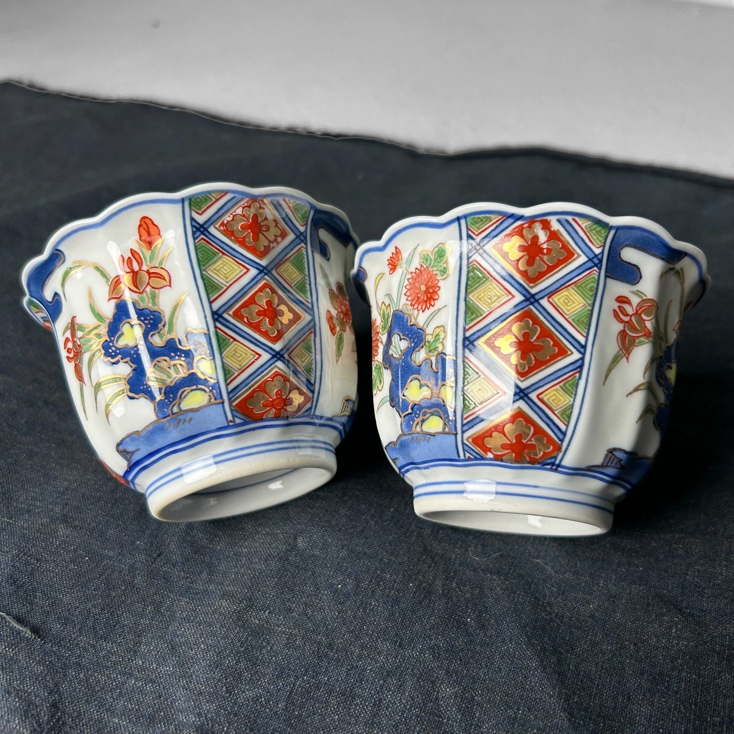 Set of Japanese Yunomi Kisen-gama Porcelain Teacups, Shōwa Period.