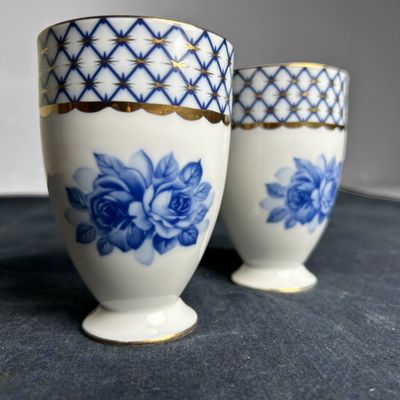 Set of Japanese Porcelain Tea Cups, Yunomi, Nikko, 1950s.