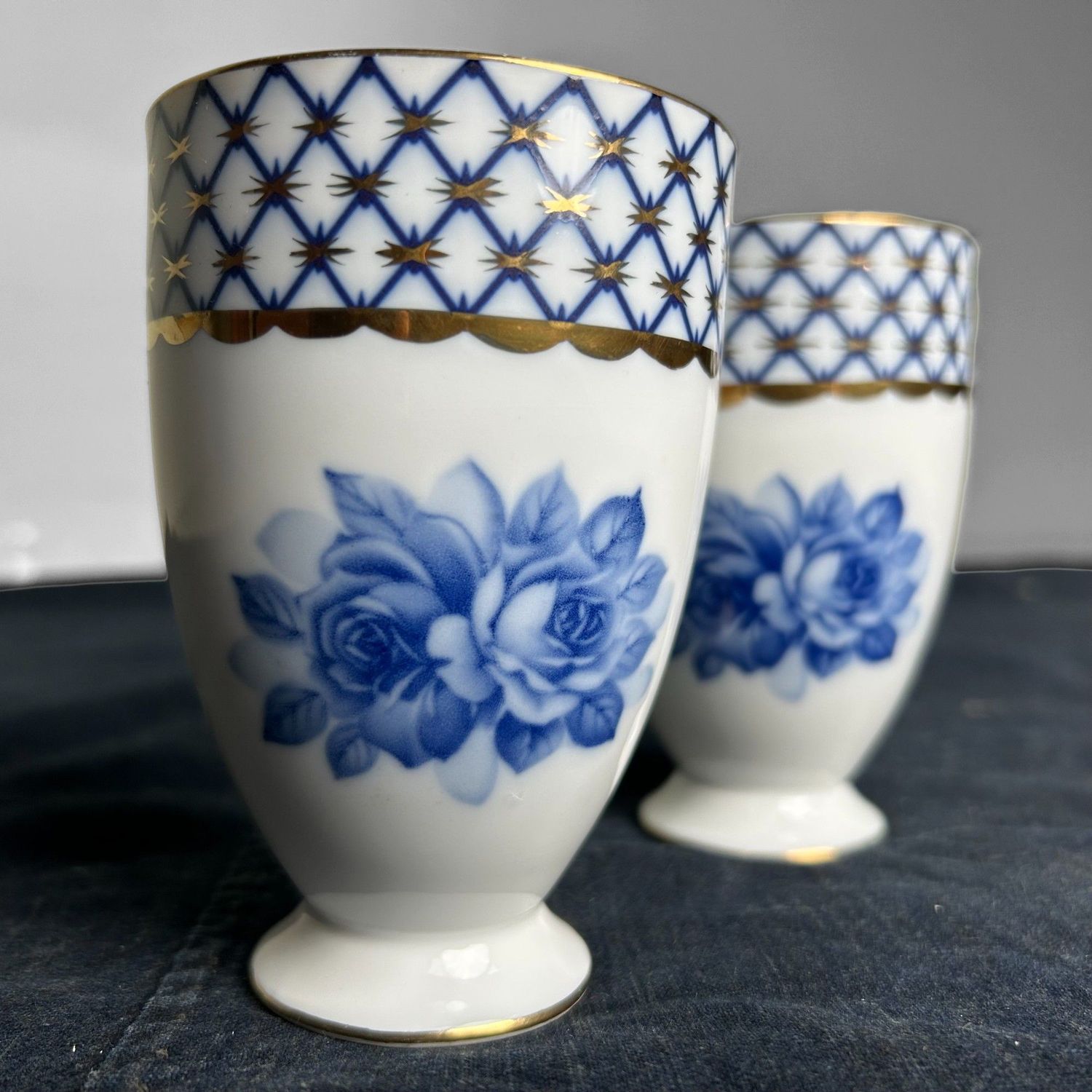 Set of Japanese Porcelain Tea Cups, Yunomi, Nikko, 1950s.