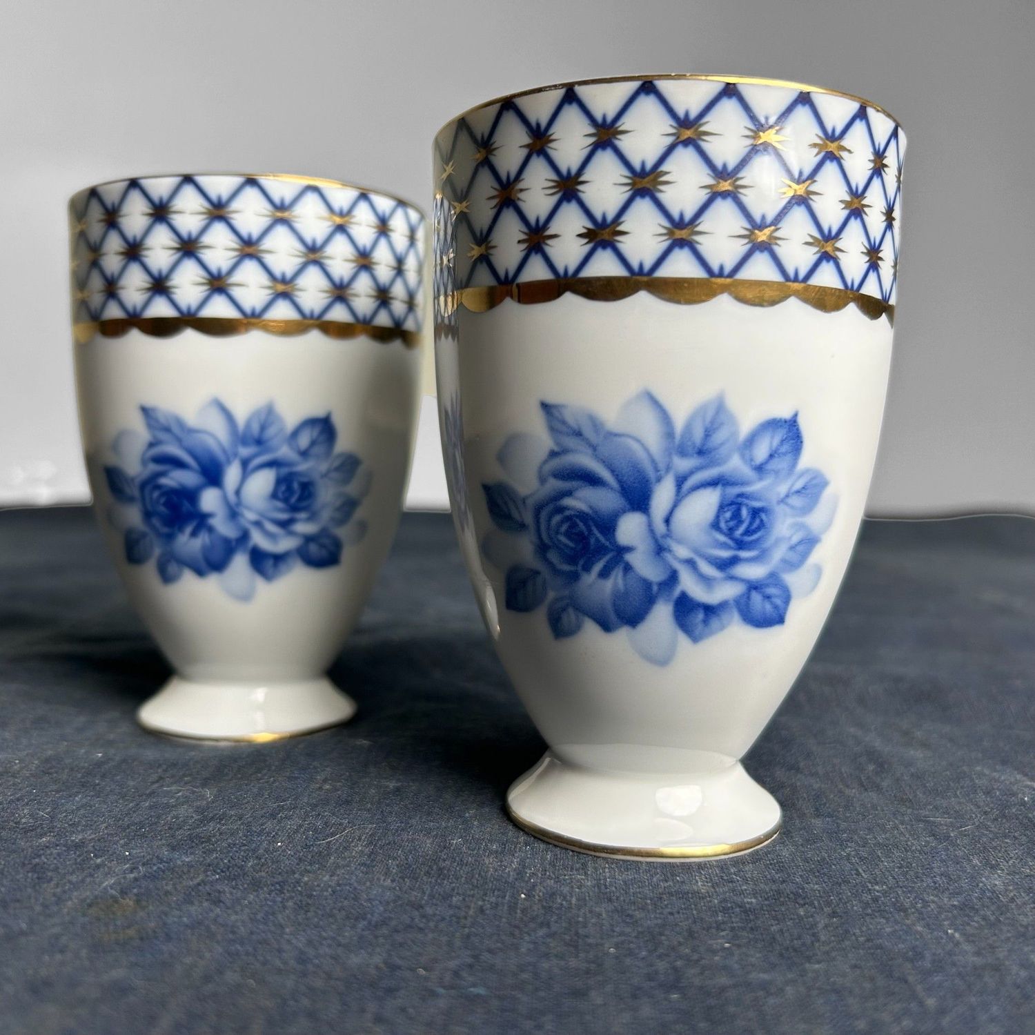 Set of Japanese Porcelain Tea Cups, Yunomi, Nikko, 1950s.