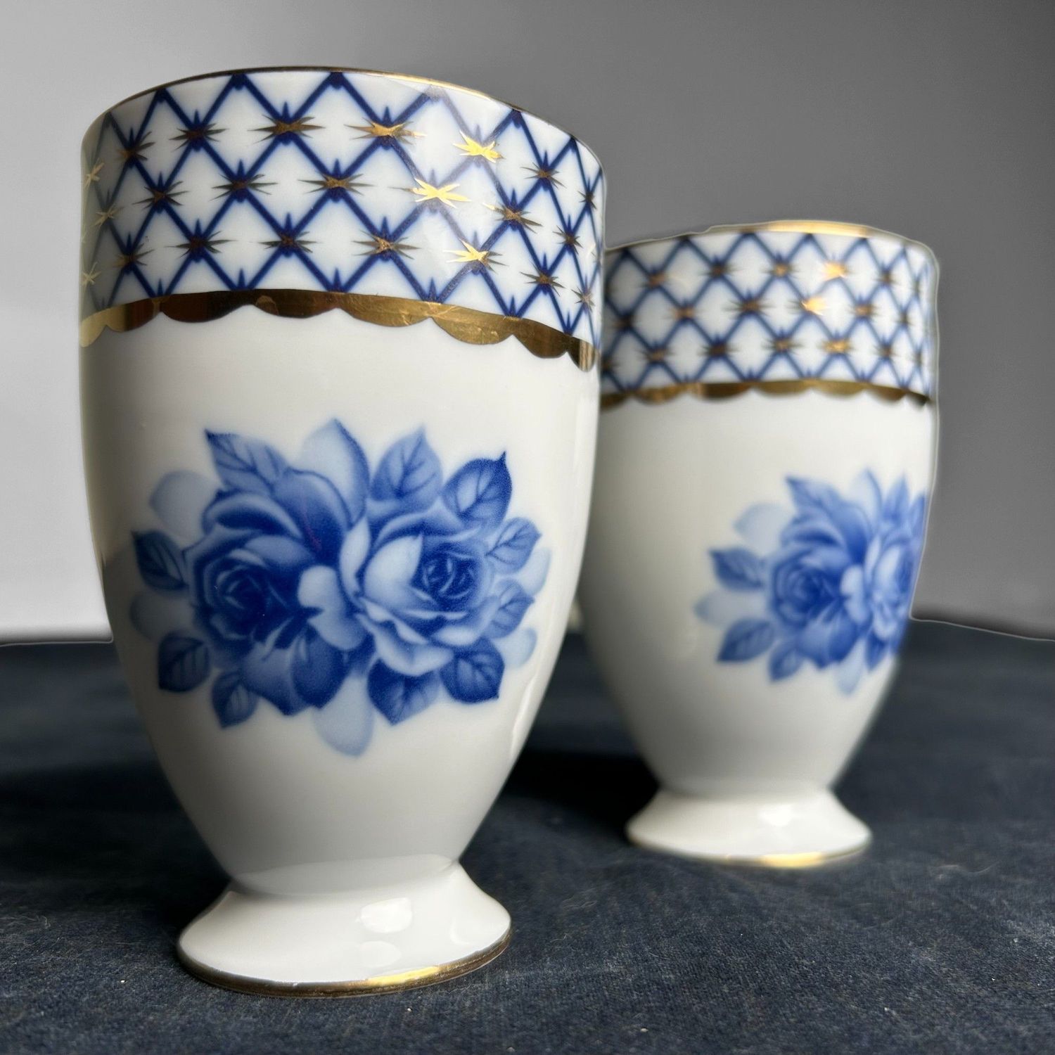 Set of Japanese Porcelain Tea Cups, Yunomi, Nikko, 1950s.