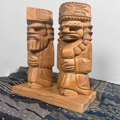 Ainu Woodcarving, Man & Woman, Hokkaido, Japan, 1960s.